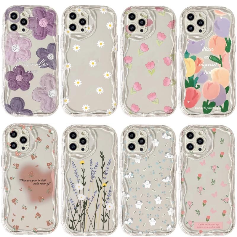 สําหรับ Vivo V30 V27 V23 V25 Pro V30E V29E V27E V23E V21E ดอกไม้ที่มีสีสัน 3D หยักโค้งขอบกันกระแทกหรูหราโปร่งใสนุ่มเคสโทรศัพท์