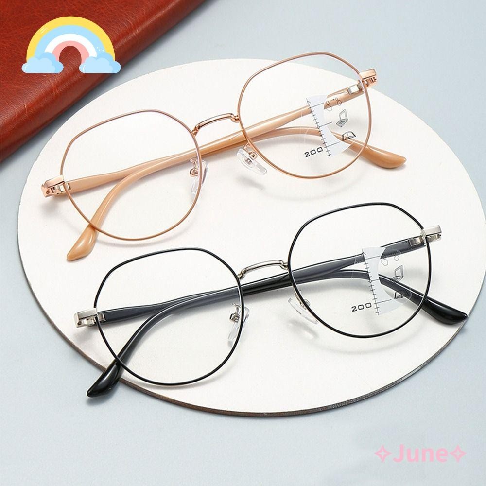 June แว่นอ่านหนังสือป้องกันแสงสีฟ้า, แว่นตา Blue Blocking Multifocal Square, สบาย Progressive Near Far Metal Ultralightสายตายาวแว่นตา Office