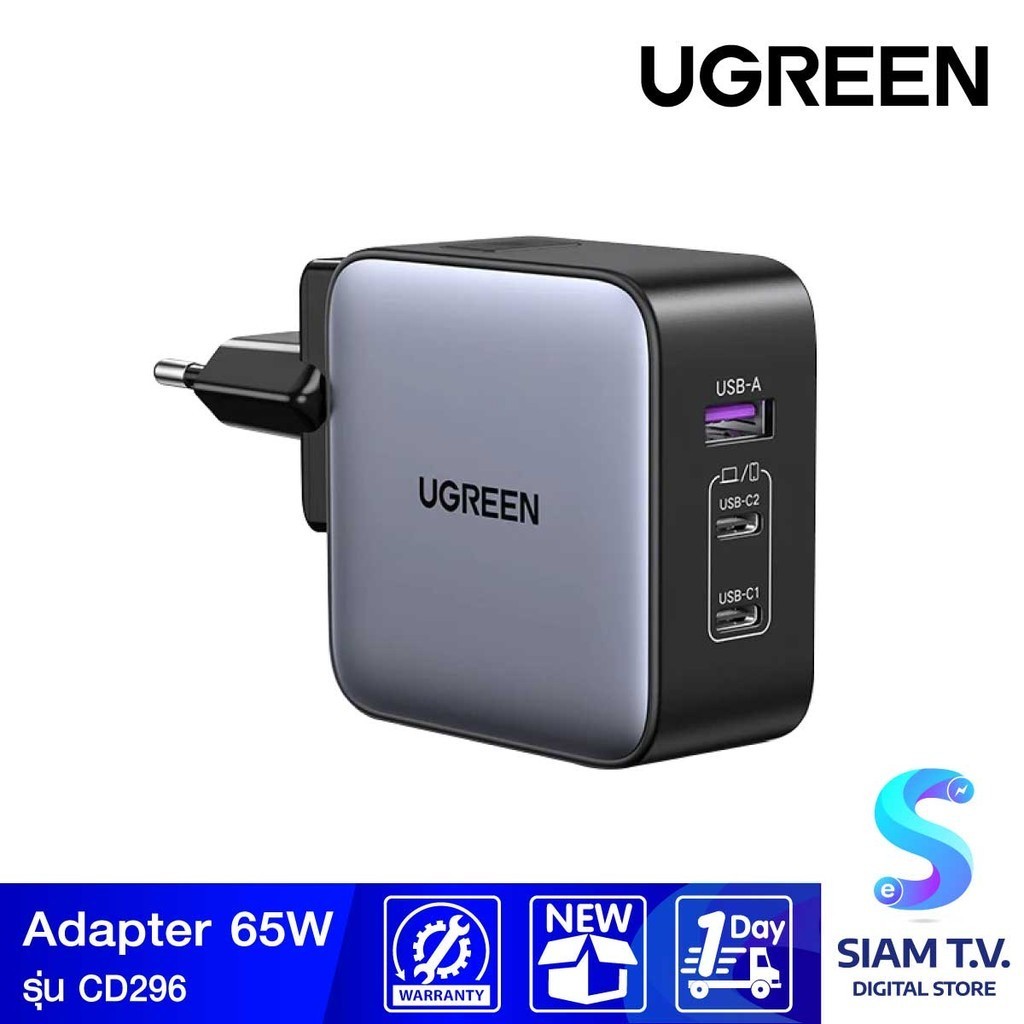 UGREEN CD296 หัวชาร์จเร็ว 65W พร้อมพอร์ต USB-C และ USB-A