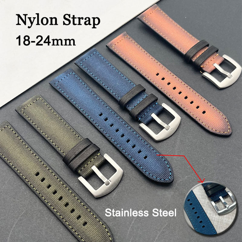 Retro ไนลอนสายนาฬิกาสําหรับ Seiko 5 ผ้าใบนาฬิกา 18 มม.20 มม.22 มม.24 มม.ผ้า Denim Watchband กีฬา Wristbelt ผู้หญิงผู้ชาย Gradient สีสร้อยข้อมือนาฬิกาอุปกรณ์เสริม