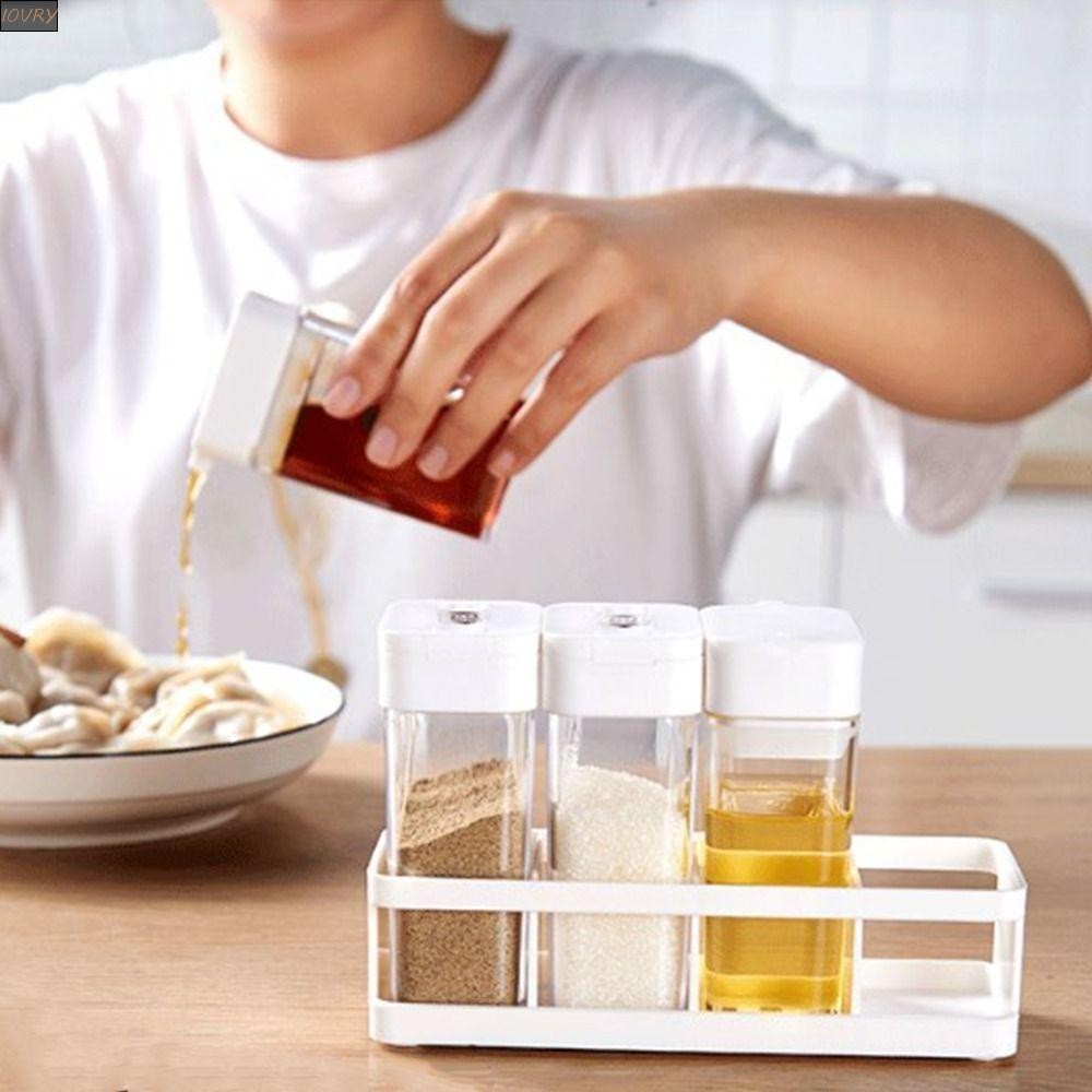 Ivory 4 ชิ้น/เซ็ตขวดเครื่องเทศ,พลาสติก BPA ฟรีภาชนะเก็บเครื่องเทศ,อาหารเกรดพร้อมชั้นวางเครื่องเทศขวดเก็บสี่ตารางพร้อมฝาปิดขวดเก็บเครื่องเทศเครื่องครัวบ้าน