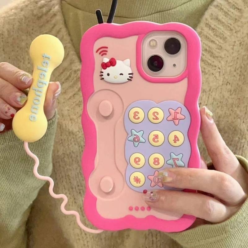 Stereo Pink Telephone Hello Kitty Apple 13 Phone Case Iphone14promax Cartoon 11 Soft 12pro ekIN