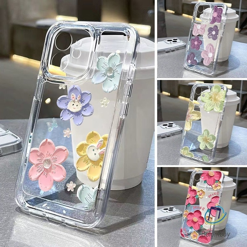 สำหรับเคส iPhone 11 12 13 14 15 Pro Max 7 8 Plus X XS XR มีสีสัน สวยงามดอกไม้ เคสโทรศัพท์ใสกันกระแทก อ่อนนุ่ม TPU