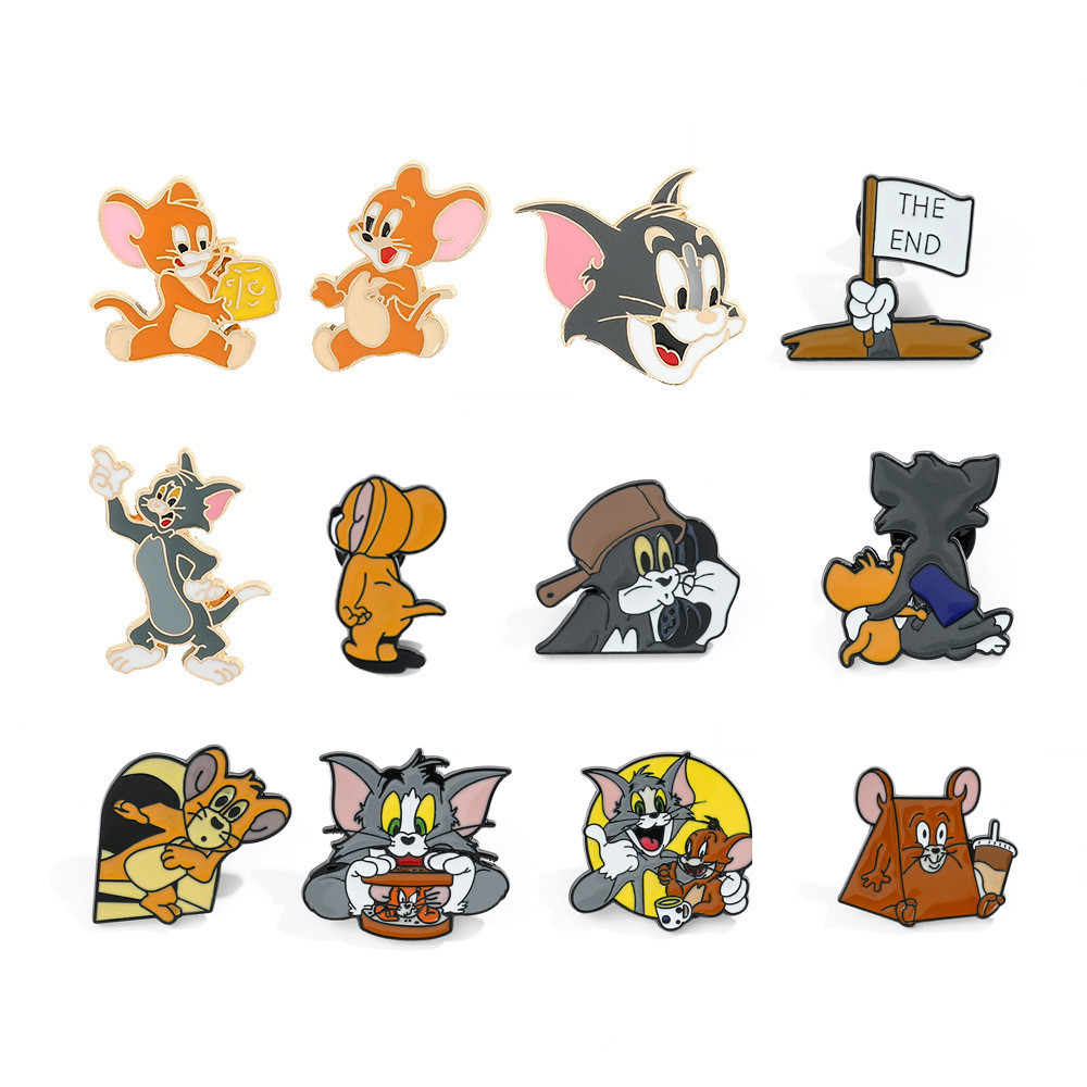 การ์ตูนน่ารัก Tom and Jerry เข็มกลัด Jerry Tom cat สี universal anti slip หัวเข็มขัดสัตว์ badge