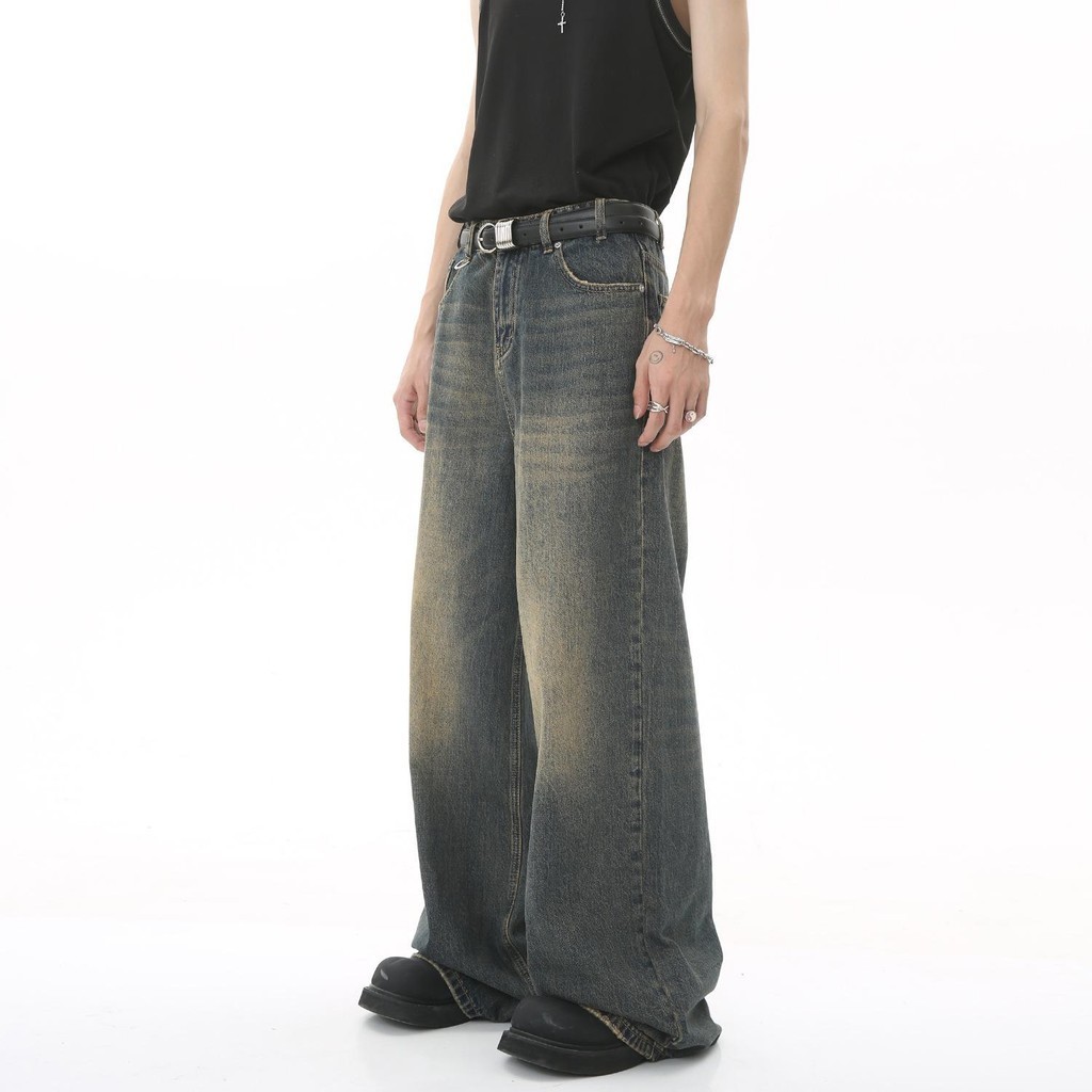 MNO.9 Jeans M500 กางเกงยีนส์แต่งเฟด ขายาว สไตล์วินเทจ ขายาวชาย