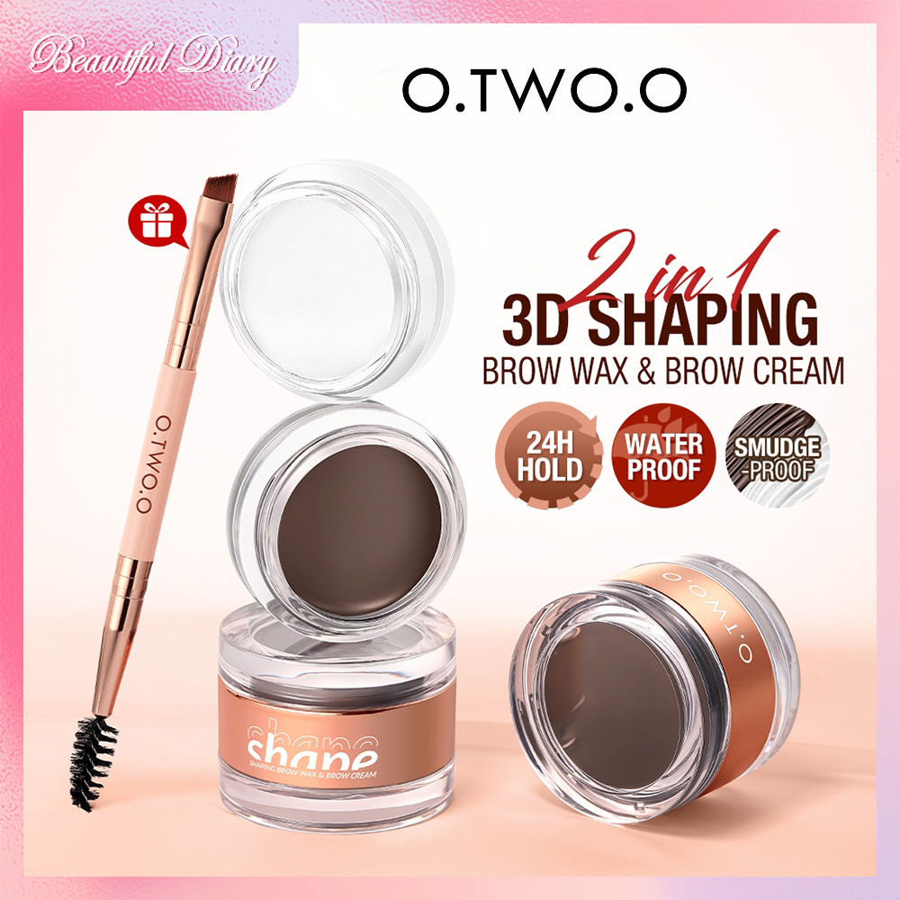 O.two.o 2 In 1 Eyebrow Cream & Bow Wax พร้อมแปรง 3 สีเครื่องสําอางกันน้ําติดทนนาน