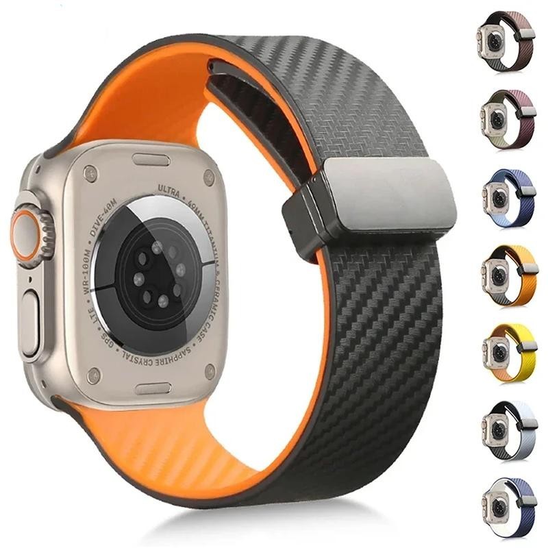 สายรัดซิลิโคนคาร์บอนไฟเบอร์สําหรับ แอปเปิล ดู พิเศษ 2 49 มม. 44 มม. 45 มม. 41 มม. 40 มม. 38 มม. หัวเข็มขัดแม่เหล็ก ฉันดู ชุด 9 8 7 6 กับ 5 4 3 42 มม