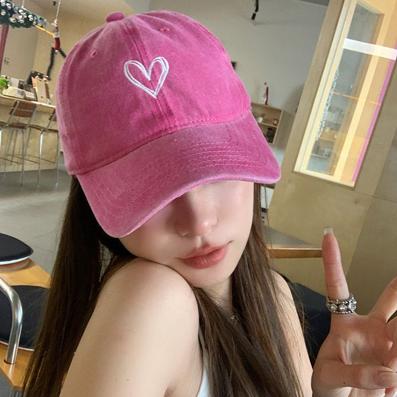 รักสีชมพูหมวกเบสบอลผู้หญิงแฟชั่นเกาหลีฤดูร้อนครีมกันแดดกลางแจ้ง