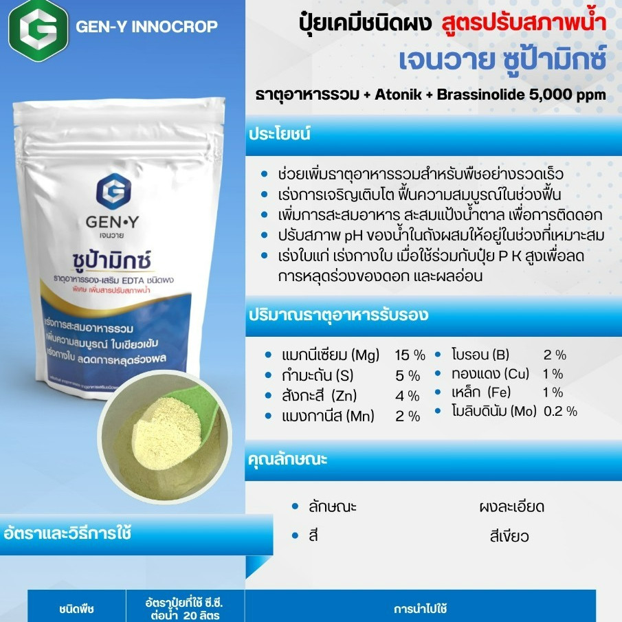 #ซูบ้ามิกซ์ #จุลธาตุรวม ขนาด 1 กิโลกรัม MIX EDTA #คีเลตรวมธาตุอาหารรอง-เสริม แมกนีเซียมสูง(ชนิดผง) #เจนวาย