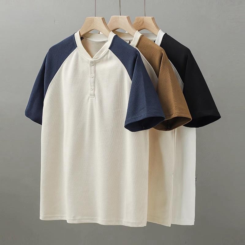 CLIFF เย็บแขนสีเสื้อยืดคอกลม เสื้อยืดแขนสั้นใส่สบายเรียบง่าย ทรงหลวม unisex เสื้อผ้าคู่ - รูปที่ 7