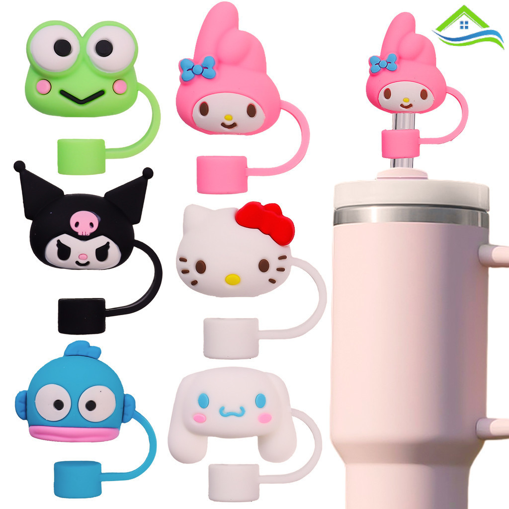 SANRIO 3ง ซานริโอ โบว์ผีเสื้อซิลิโคนหมวกฟาง -10 มม. ถ้วยน้ําอุปกรณ์ตกแต่ง - กันฝุ่น, ป้องกันน้ํากระเซ็นเป็นมิตรกับสิ่งแวดล้อมหลอดหัวปลั๊กฝาครอบป้