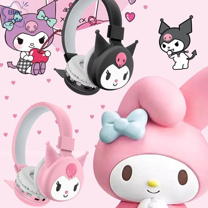 Bluestyle Sanrio Kuromi Hello Kitty น่ารักหูฟังไร้สายชุดหูฟังการ์ตูนชุดหูฟังสเตอริโอหูฟังสําหรับเด็กสาวเด็กของขวัญใหม่