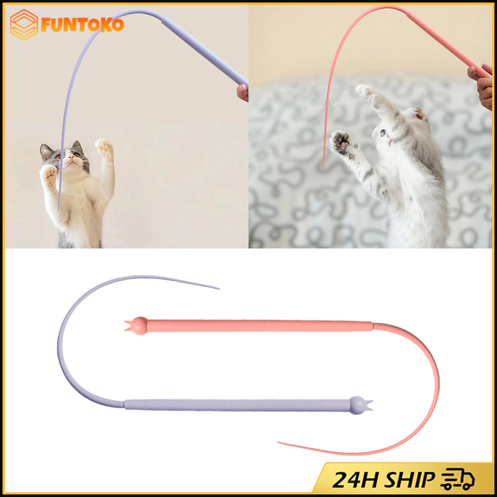 สินค้ามีคุณภาพ ยาว77ซม.ของเล่นแมวหางหนู ไม้ตกแมวซิลิโคน ขนาดยาว โต้ตอบสําหรับแมว สองสี