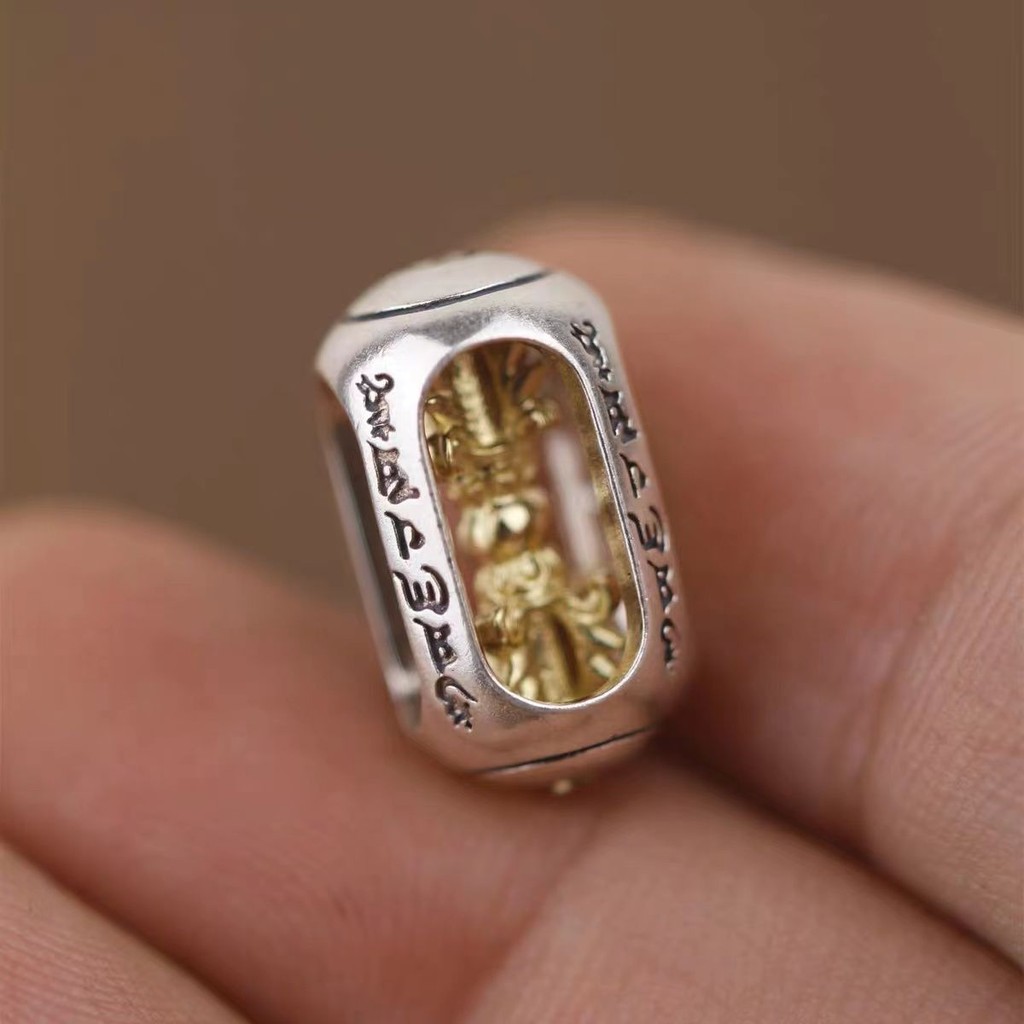 [คลังสินค้าพร้อม] S925 เงินทําด้วยมือหกตัวอักษร Mantra Vajra Demon Pestle Spacer ลูกปัดเอวลูกปัดด้านบนสร้อยข้อมือมังงะอุปกรณ์เสริม