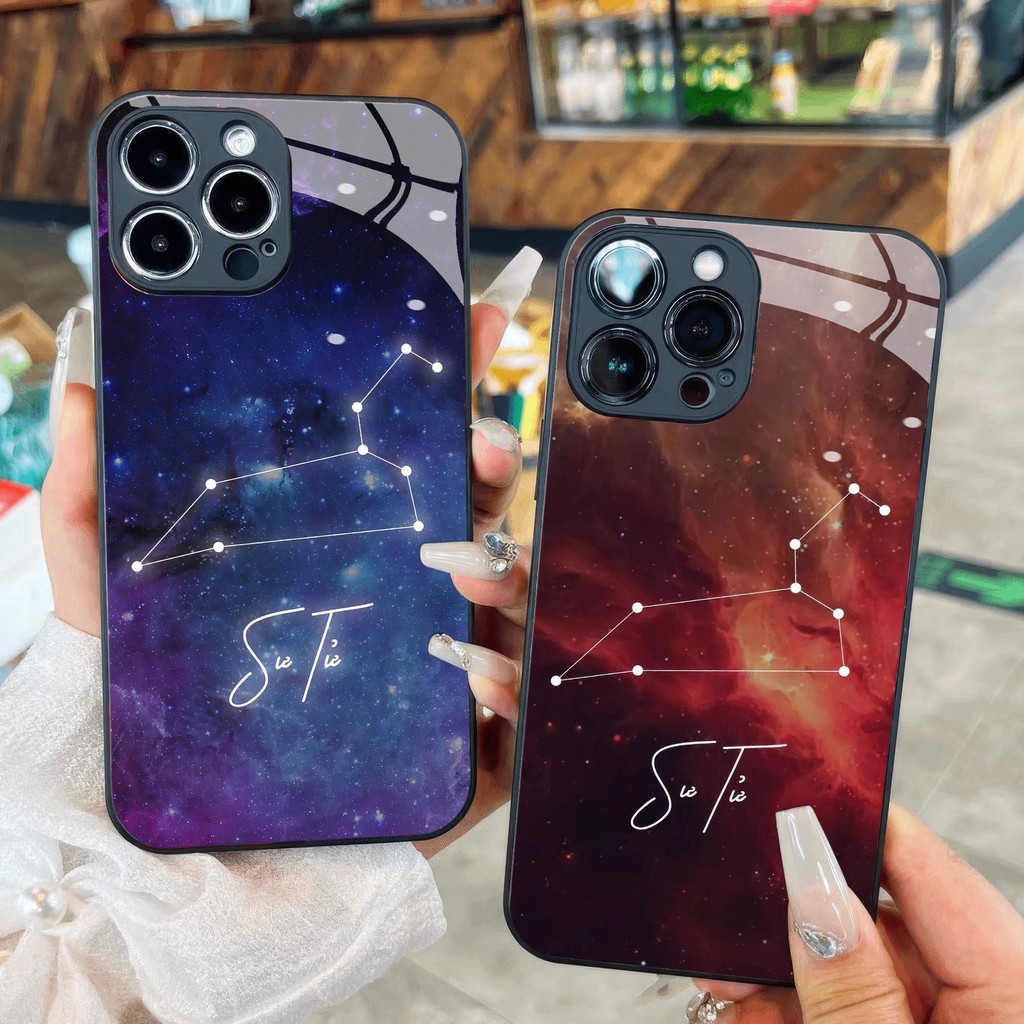 เคสกระจกสิงโต - 12 ราศีสําหรับ iPhone 16 15 14 13 12 11 8 7 6 6s 6p 7p 8p 6g 7g 8g Pro Max XR XS xsm