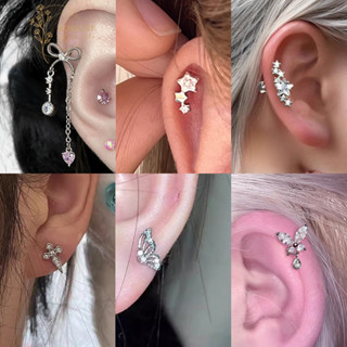 Roselife 1PC คริสตัลโบว์ผีเสื้อ Star สกรู Pierced ต่างหูสําห…