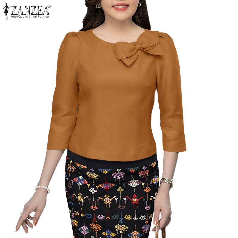 ZANZEA ซานเซีย เสื้อลําลองคอกลมแยกแขนฟองเอวสําหรับผู้หญิง