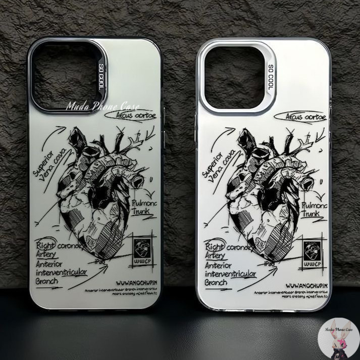 🔥COD🔥Case For iPhone 11 12 13 14 15 16 PRO MAX X XR XS MAX โครงสร้างหัวใจ รุ่น ขั้นสูง สี เงิน เคส