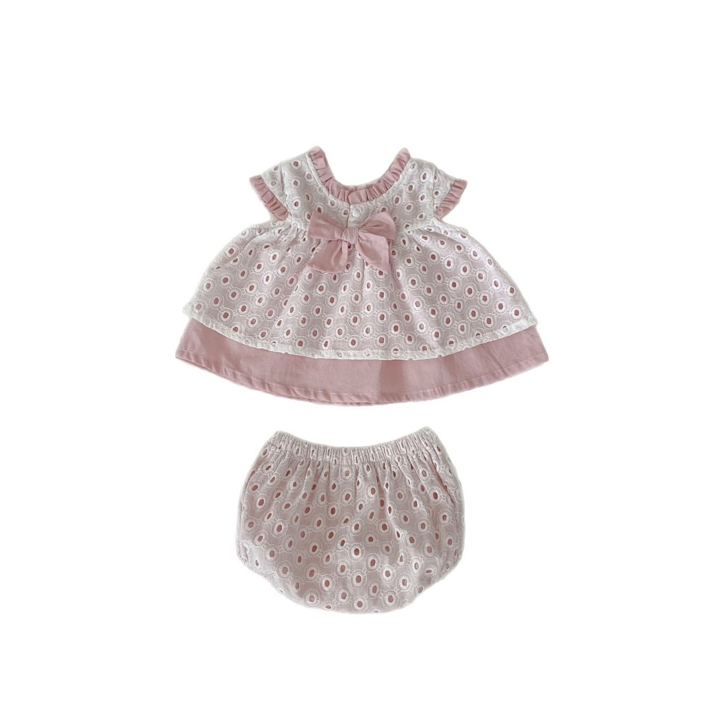 2ชิ้นฤดูร้อนทารกแรกเกิดเสื้อผ้าโบว์แขนกุดโหลออกสองชั้นเด็กสาวชุดกางเกงขาสั้นชุด0-3ปี - รูปที่ 7