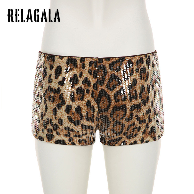 RELAGALA Womens 2025 ใหม่ Glitter เซ็กซี่เสือดาวแฟชั่นกางเกงขาสั้นเอวต่ํา — صورة 7
