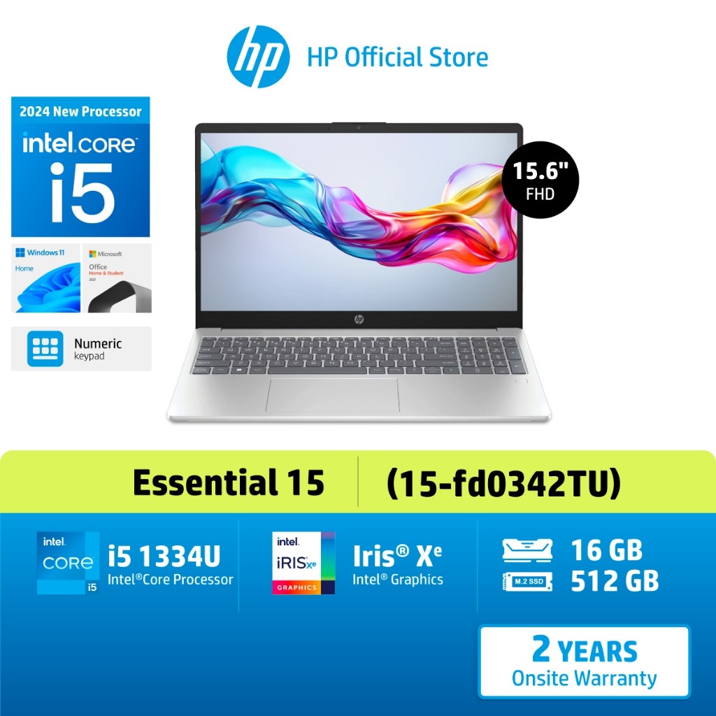 [ราคาพิเศษ+ของแถม] HP Notebook 15-fd0342TU / Intel i5-1334U/ Iris® Xᶱ Graphics/ 16GB/ 512GB/Win11/ M