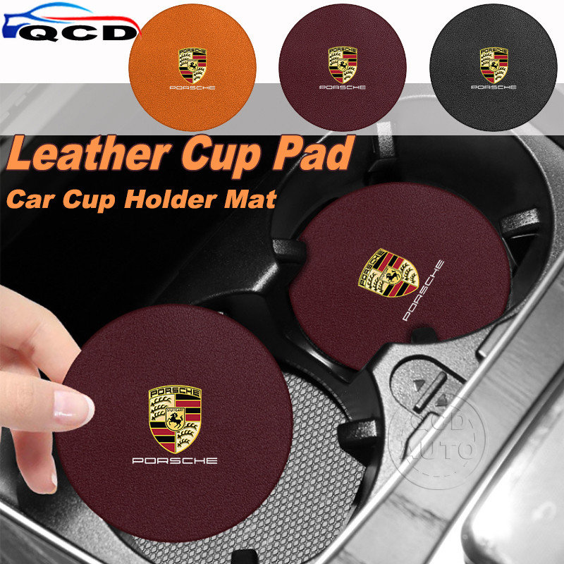 Porsche Fiber หนังรถที่วางแก้ว Pad Noise-Redtruction ถ้วยสําหรับ Cayenne 911 718 Macan Panamera Taycan