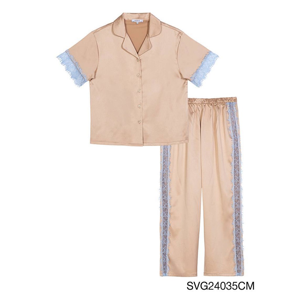 Sabina Sleepwear Nightwear เซ็ตชุดนอน เสื้อแขนสั้น กางเกงขายาว รหัส SVG24035CM - สีช็อคโกแลต