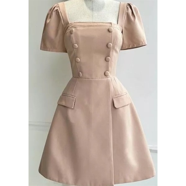 เดรสสั้นกระดุม 2 กระเป๋า DS3989 DS3990