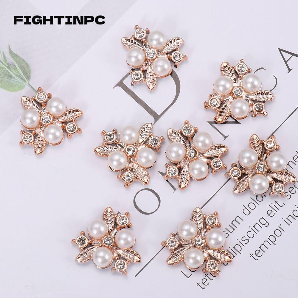 Fightinpc 10 ชิ้น Rhinestone ปุ่ม DIY Craft Crystal กิ๊บติดผมมุกรูปดอกไม้