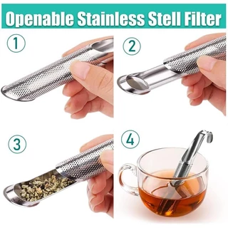 ที่กรองชาสแตนเลสรูปท่อ Tea Infuser พร้อมตะขอ สำหรับชาใบหลวม กาแฟ และแก้วชา