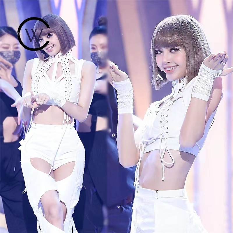 Dark Series MDFS88 lisa สไตล์เดียวกันสีขาว Hollow Lace-Up Keel Sling Tube Top กางเกงยีนส์ผู้หญิงชุด 