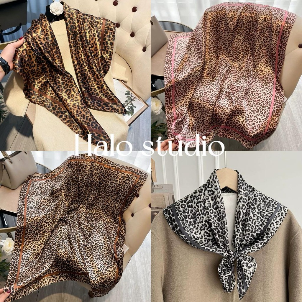 Halo studio พร้อมส่ง🔥 ผ้าคลุมไหล่ซาติน ชีฟองพิมพ์เสือดาว ผ้าเช็ดตัวสี่เหลี่ยมใหญ่ แฟชั่นเกาหลี (ขนาด 90*90)