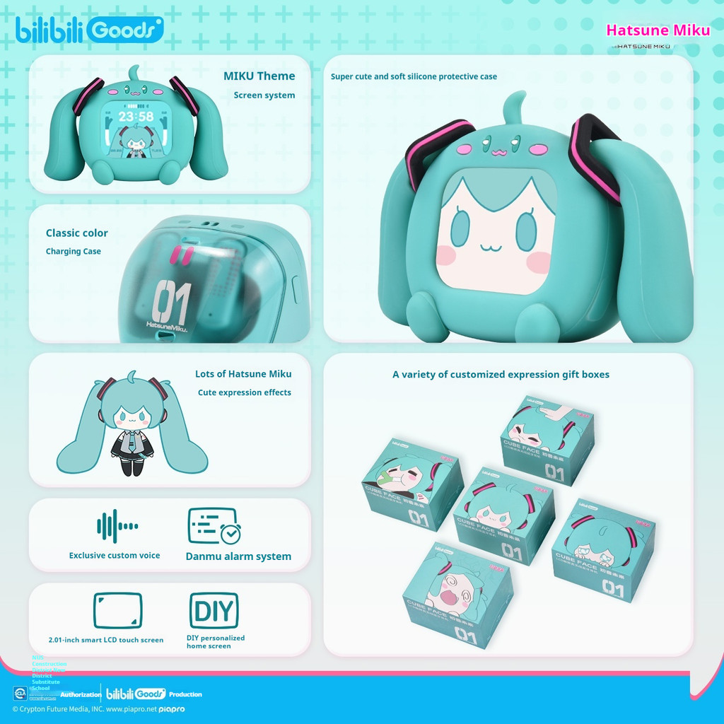 Bilibiligoods Hatsune Miku CUBE FACE หน้าจอสัมผัส LCD หูฟังบลูทูธไร้สายจริง