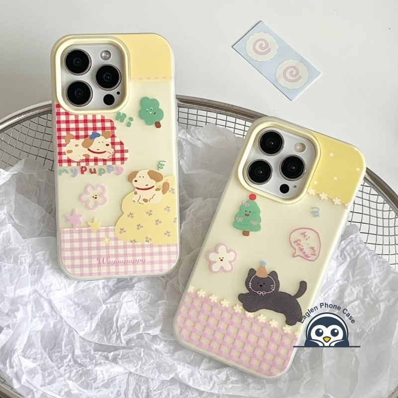 น่ารัก Happy Puppy 2 in 1 เคสโทรศัพท์สําหรับ Xiaomi 17 Pro Max 15T Pro 14T Pro Mi 11 Lite 4G 5G Anti-fall Hard ฝาหลังดอกไม้การ์ตูนแมวสุนัขสีลูกกวาดปลอก