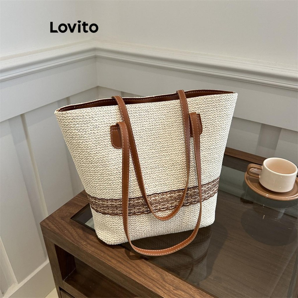 Lovito สง่างามสีพื้นRhombus Lattice โซ่โลหะความจุขนาดใหญ่และใช้งานได้จริงทุกวัน การเดินทางกระเป๋าสะพายสําหรับผู้หญิง LFA69291
