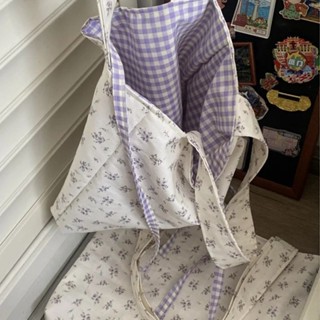 อิน สไตล์สีม่วงดอกไม้ผ้าใบกระเป๋านักเรียนหญิงชั้นขนาดใหญ่-คว…