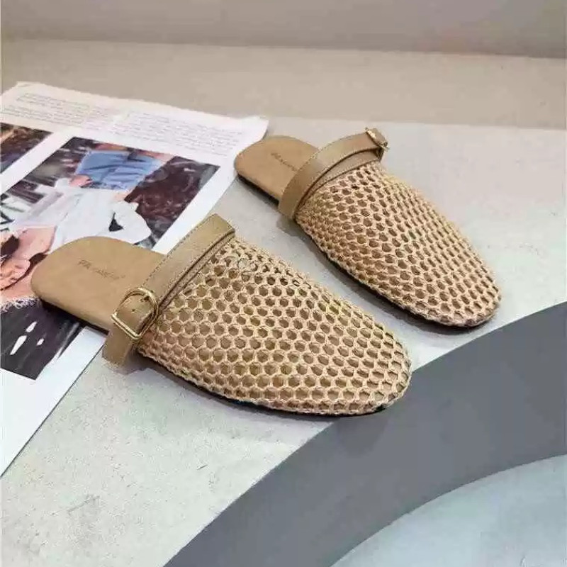 ใหม่ผู้หญิงรองเท้าแตะพื้นแบนแฟชั่นตาข่ายระบายอากาศสวมใส่สบายครึ่งแพ็ครองเท้าแตะ - รูปที่ 3