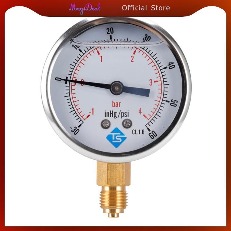 Magideal เกจสุญญากาศพร้อมไส้กลีเซอรีน & 30 15Hg, 1 10bar, 30 150hg/psi