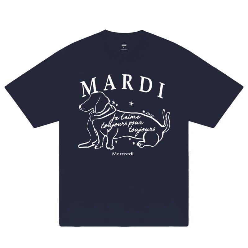 ของแท้อย่างเป็นทางการ Mardi Classic Dachshund Letter ผู้ชายผู้หญิงคู่เสื้อยืดพิมพ์แขนสั้นรอบ