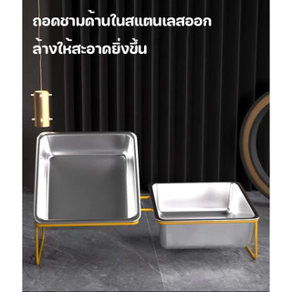 SKISOPGO ชามอาหารสัตว์เลี้ยง ชามอาหารสัตว์สแตนเลส ชามอาหารแมว ป้องกันพลิกคว่ำ ทนทานไม่เป็นสนิม