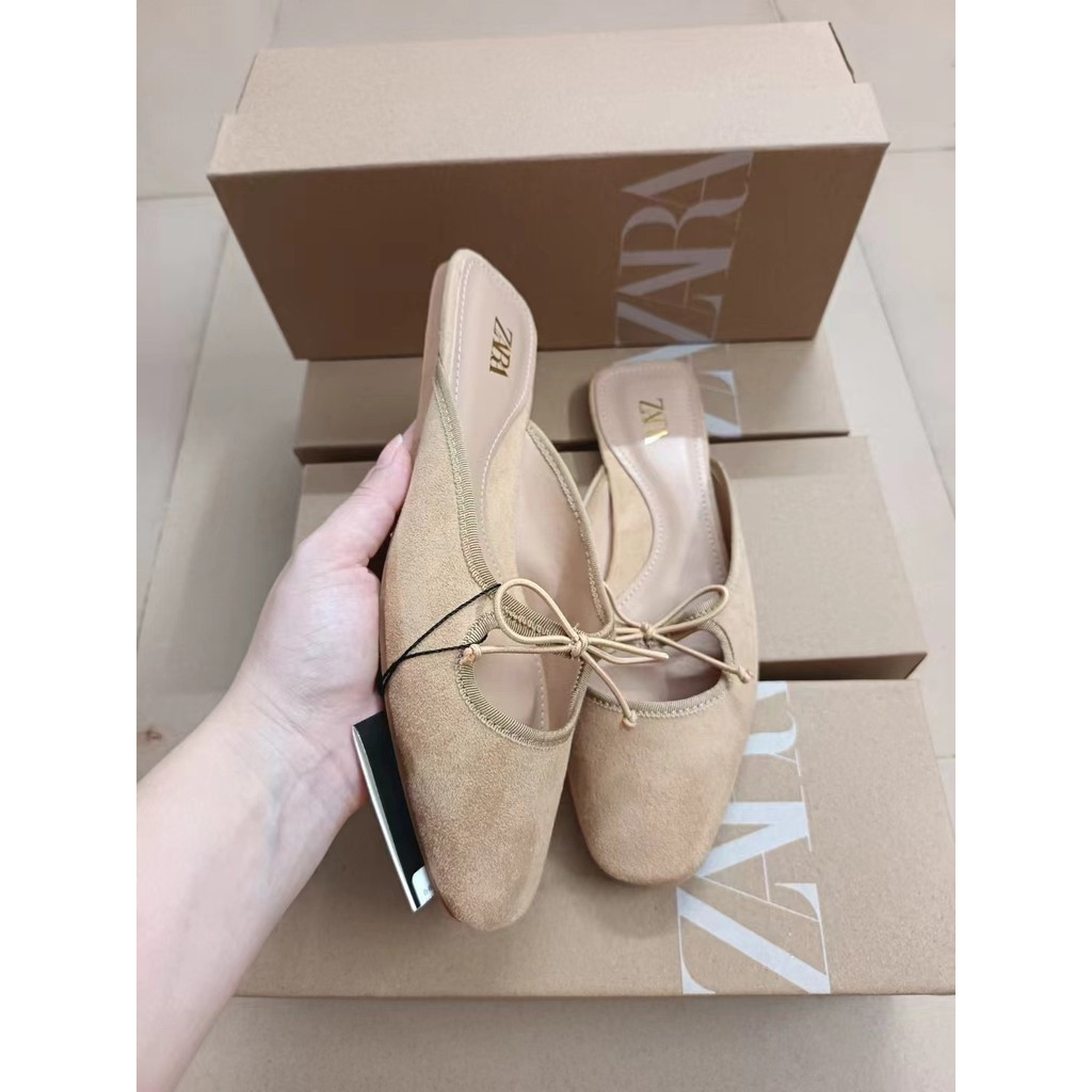 [คุณภาพสูง] 100% ZARA-Ladies Muller Shoes Lazy Shoes Outer Wear Flat Simple Casual Square Toe Sandal