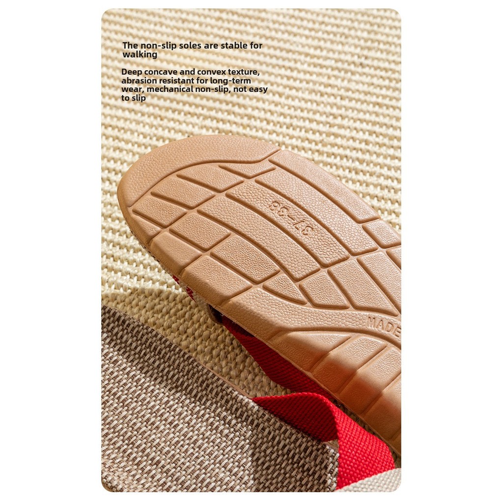 A.T.A รองเท้าแตะหวายทอจากผ้าลินิน สำหรับผู้ชายและผู้หญิง รองเท้าแตะในบ้านกันลื่น - รูปที่ 7