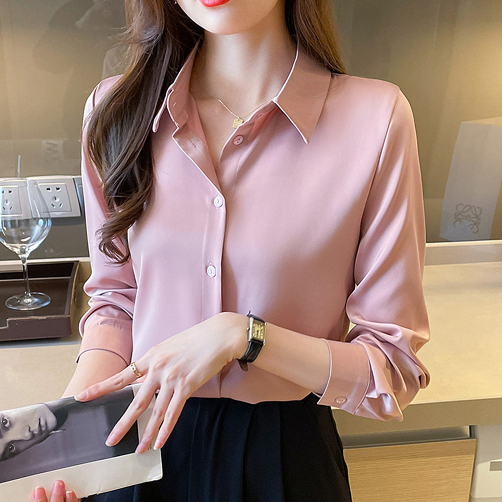 เสื้อเชิ้ตแขนยาวผ้าชีฟองสวยๆ สำหรับสาวๆ สวมใส่สบายในทุกฤดูกาล ราคา ถูกที่สุด ดีลบีเคเค แกลเลอรีภาพที่ 8