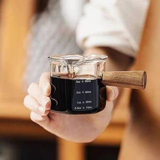 แก้วตวง แก้วช็อต ด้ามจับไม้ทรงหกเหลี่ยม ทนความร้อนได้สูง ขนาด 120 ml