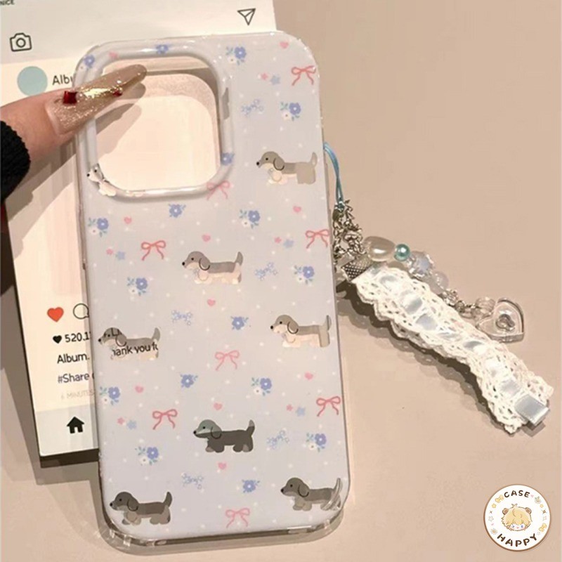 เคส Samsung A05S A06 A15 A51 A54 A23 A05 A04 A14 A12 A03 A13 A55 A50 A24 A32 A34 M12 ดอกไม้โรแมนติกน่ารักDachshundโบกบอน