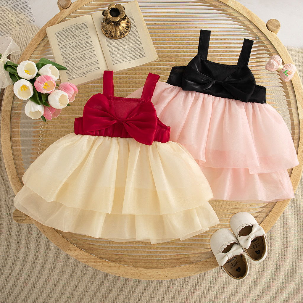Big Bow Tutu Dress for Baby Girl Layered Chiffon Dress Baby Gown for 1st Birthday