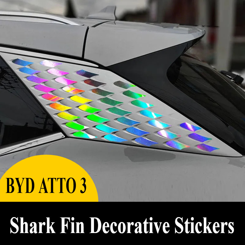 สําหรับ BYD ATTO 3 หน้าต่างด้านหลังเกล็ดปลาตกแต่งรถสติกเกอร์เลเซอร์กันน้ําสติกเกอร์สะท้อนแสง Body การปรับเปลี่ยนอุปกรณ์เสริม