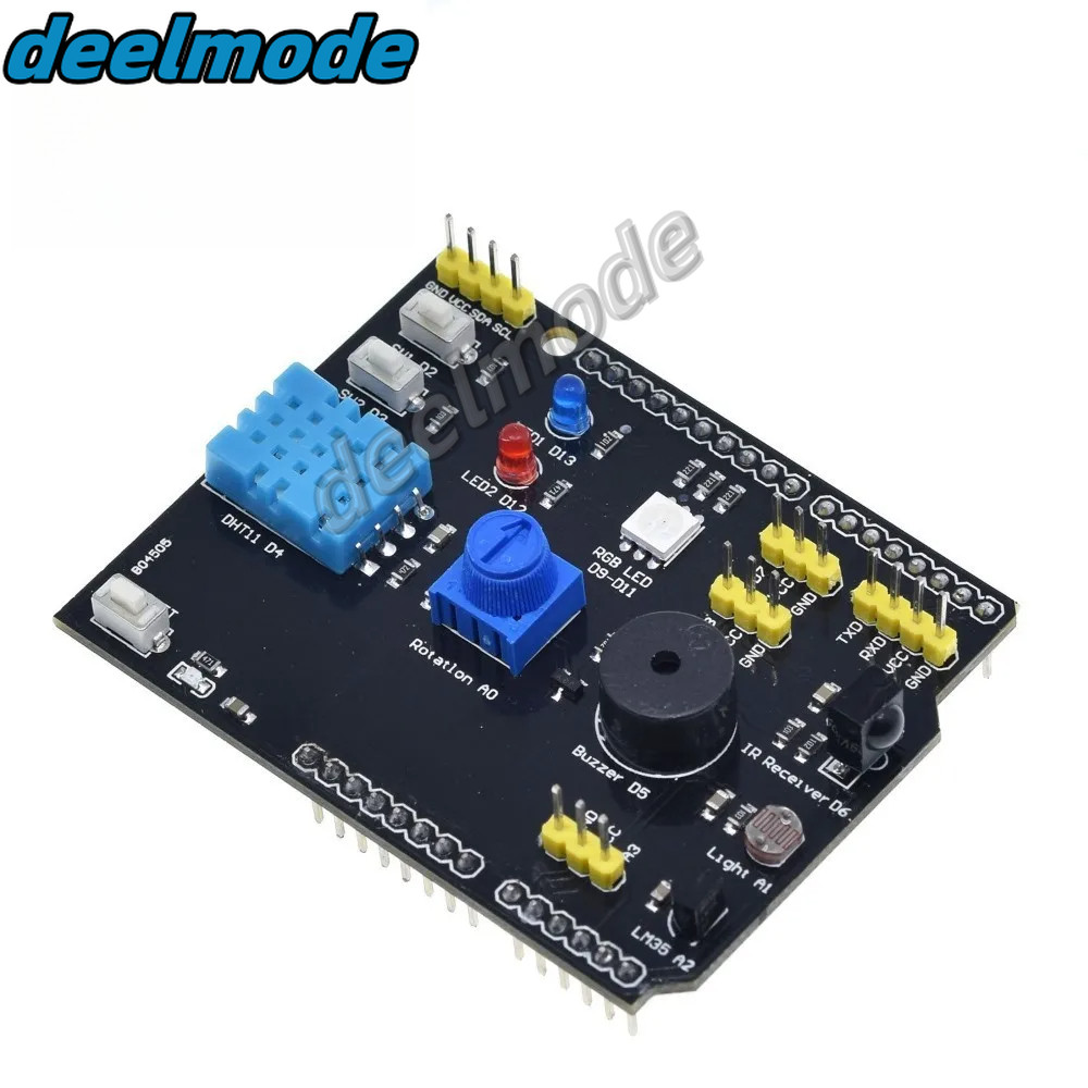 9 in 1 เซ็นเซอร์บอร์ดมัลติฟังก์ชั่นขยาย DHT11 LM35 อุณหภูมิความชื้นสําหรับ Arduino UNO RGB LED IR Re