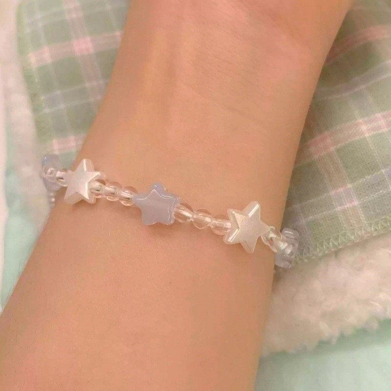 สร้อยข้อมือลูกปัดดาวห้าแฉกเปลือกหอยสีขาวสีน้ําเงินผู้หญิง - รูปที่ 6