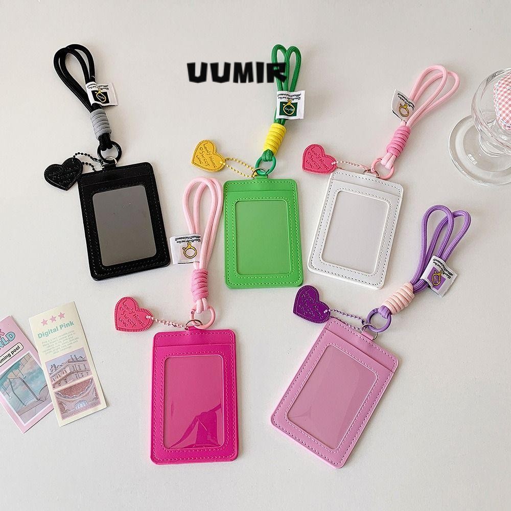 Uumir ที่ใส่บัตร, ช่องเสียบการ์ดคู่หนัง PU รูปภาพฝาครอบป้องกัน, Kawaii พร้อมกระเป๋าบัตรเชือกเส้นเล็ก